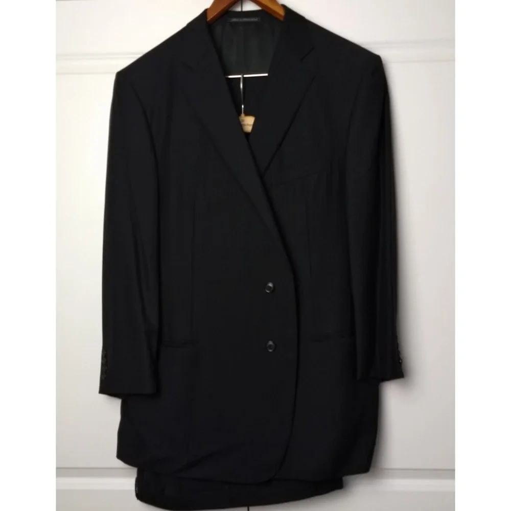 Ermenegildo Zegna Su Misura Suit 52R Black Tonal Stripe Wool Cashmere 41x30 Pnts